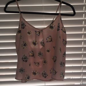 Pink Floral Spaghetti Strap Blouse